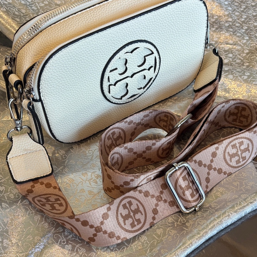 Tory Burch Ivory and Brown Crossbody Bag